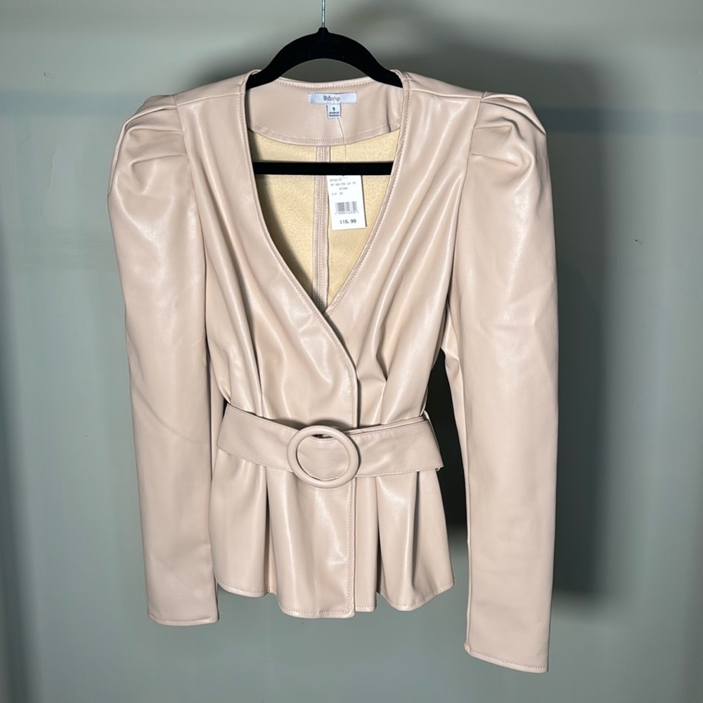 Beige vegan leather blazer